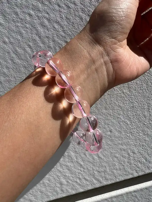 Light Pastel Rosy Pink Glass Beaded Bracelet Large Beads 12MM