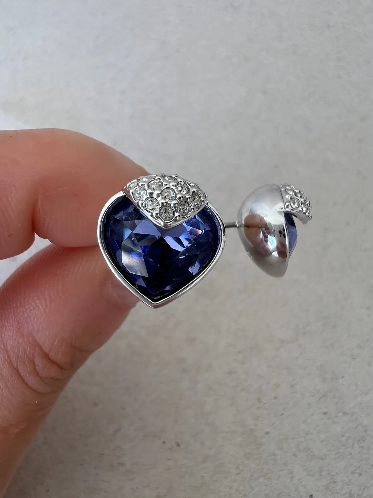 Vintage Swarovski Purple Crystal Heart Stud Earrings Silver Tone Statement Jewel – photo 3