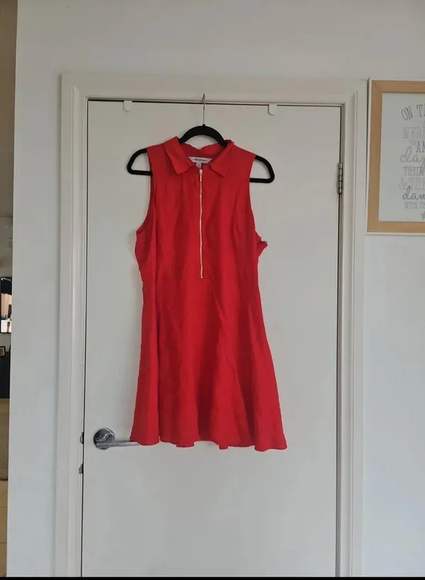 Forever New Red Linen Lined Dress Fit And Flare Size 14
