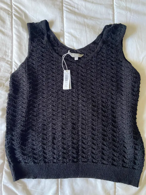 Suzanne Grae Black Solid Knit V-Neck Sleeveless Jumper Plus Size 3XL