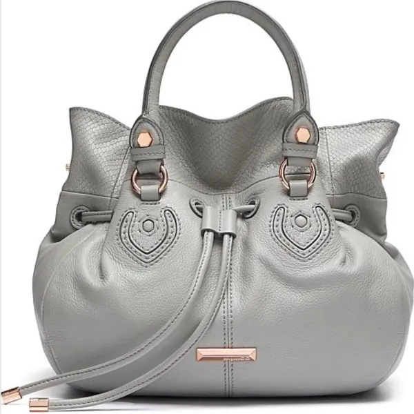 Mimco Willow Pouche Grey Leather Drawstring Handbag