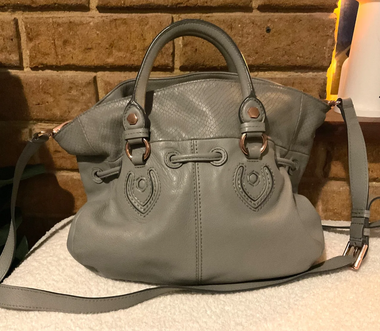 Mimco Willow Pouche Grey Leather Drawstring Handbag — photo 4
