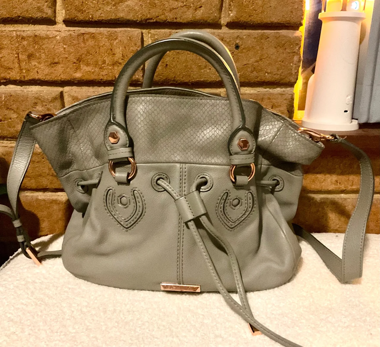 Mimco Willow Pouche Grey Leather Drawstring Handbag — photo 3