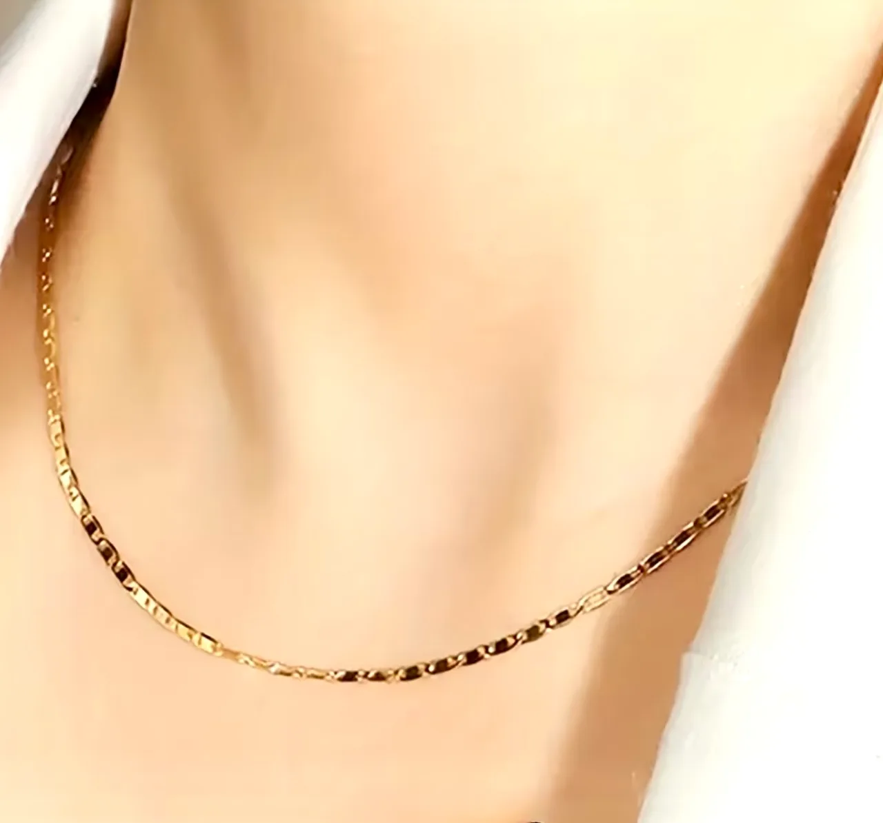 14K Gold Plated Flat Mariner Chain Necklace (45cm / 2mm) with Teal Velvet Case — photo 7