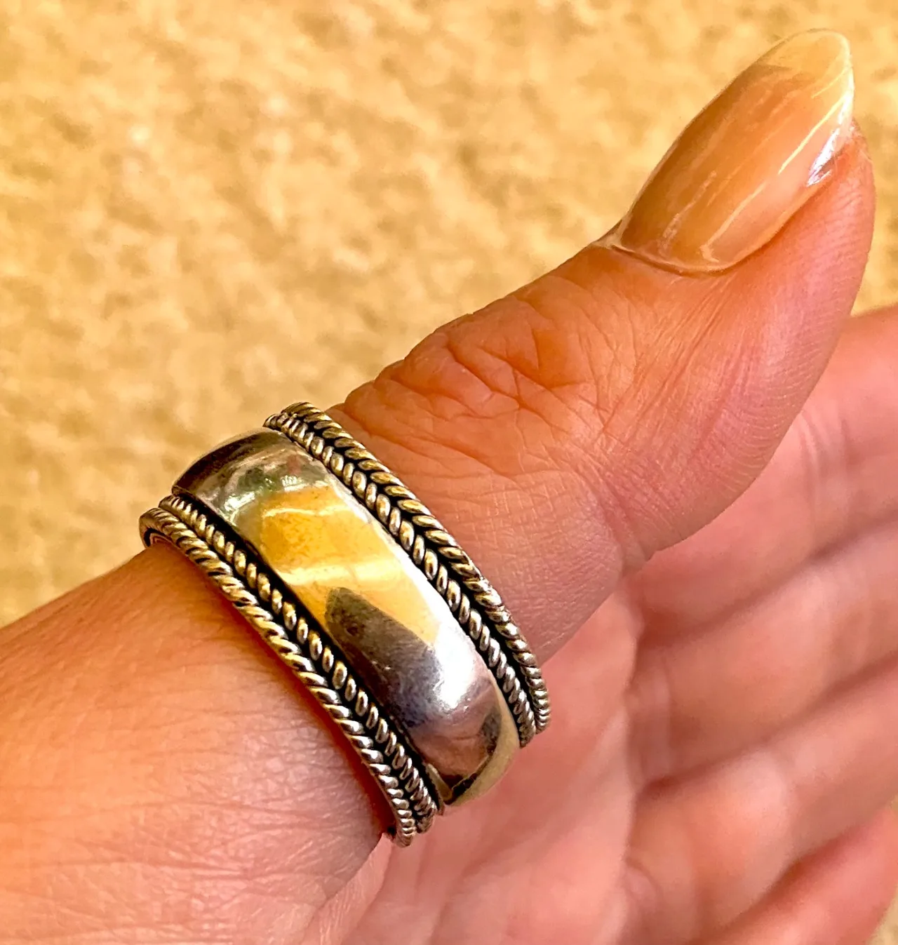 925 Sterling Silver Spinner Ring Size R 19mm Wide Rope Band Anxiety relief ring — photo 3