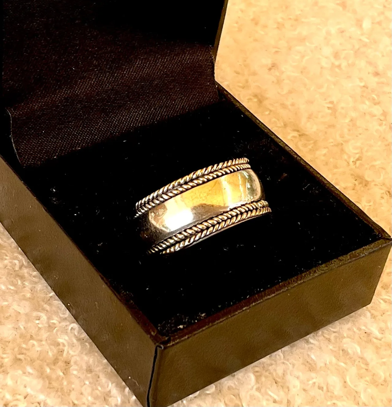 925 Sterling Silver Spinner Ring Size R 19mm Wide Rope Band Anxiety relief ring — photo 2