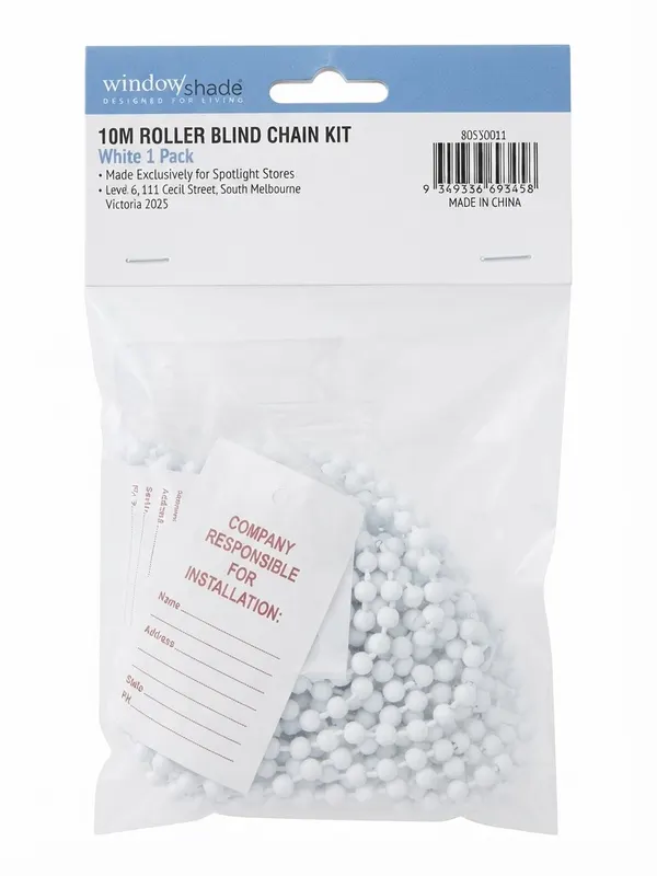 Window Shade 10M Roller Blind Chain Kit White Replacement Ball Chain