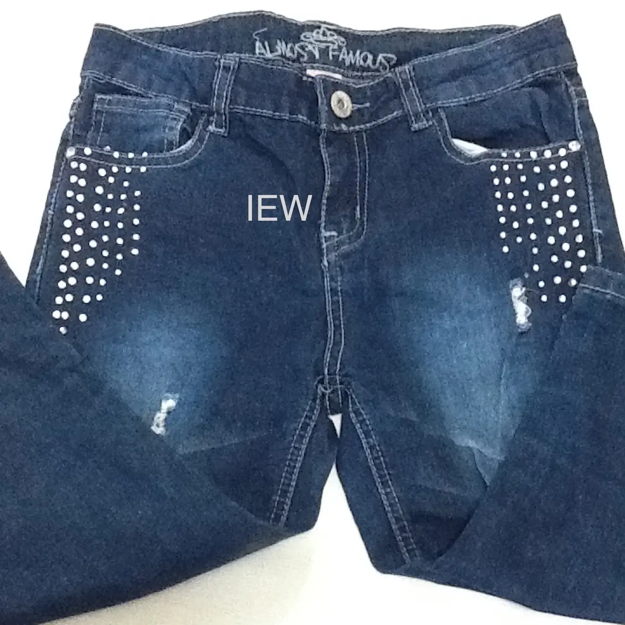 Almost Famous Faded Dark Blue Denim Skinny Jeans with Studs Size 12 – photo 2
