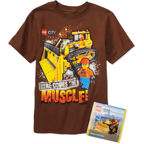 Lego Rescue City Construction Boys T-Shirt Size 6 Brown With Lego Toy