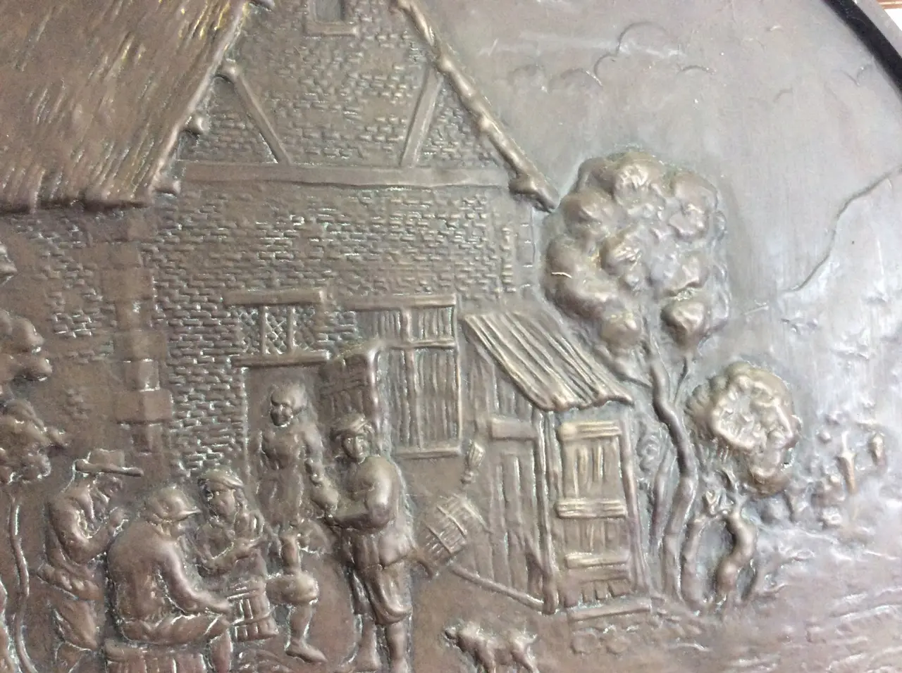 Vintage Brass Dutch Farmhouse Scene Repoussé Crafted Fireplace Screen Wall – photo 2
