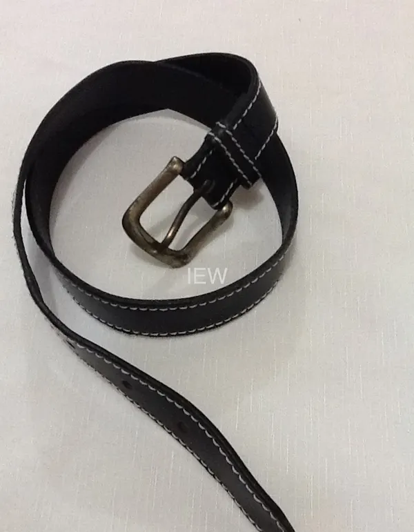 MatchBox Kids Leather Belt Black with White Stiching and Brass Buckle 24”