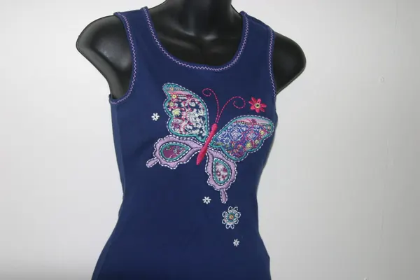 Childrens Place Girls Navy Tank Top Embroidered Butterfly Singlet 10-12