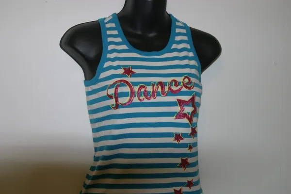 Childrens Place Girls Blue Stripe Racerback Tank Top Glitter Dance Size 10-12