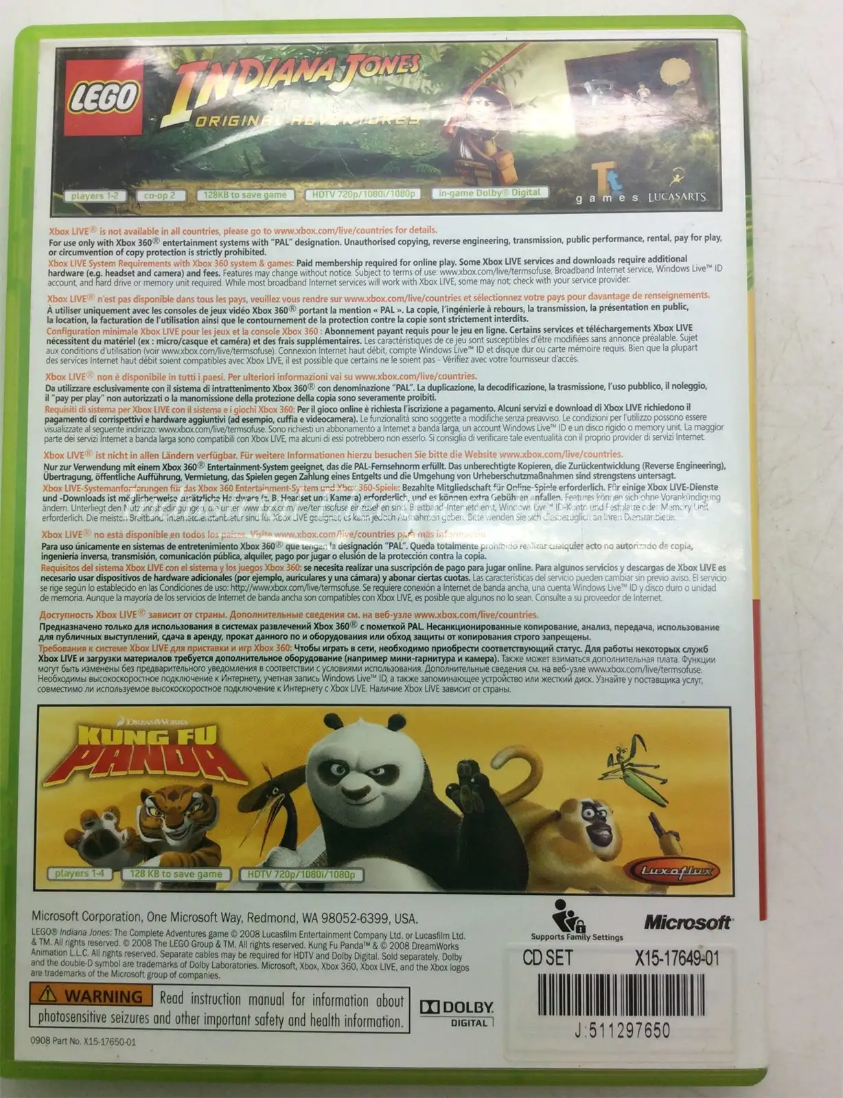 Xbox 360 Lego Indiana Jones: The Original Adventures & Kung Fu Panda Games – photo 2