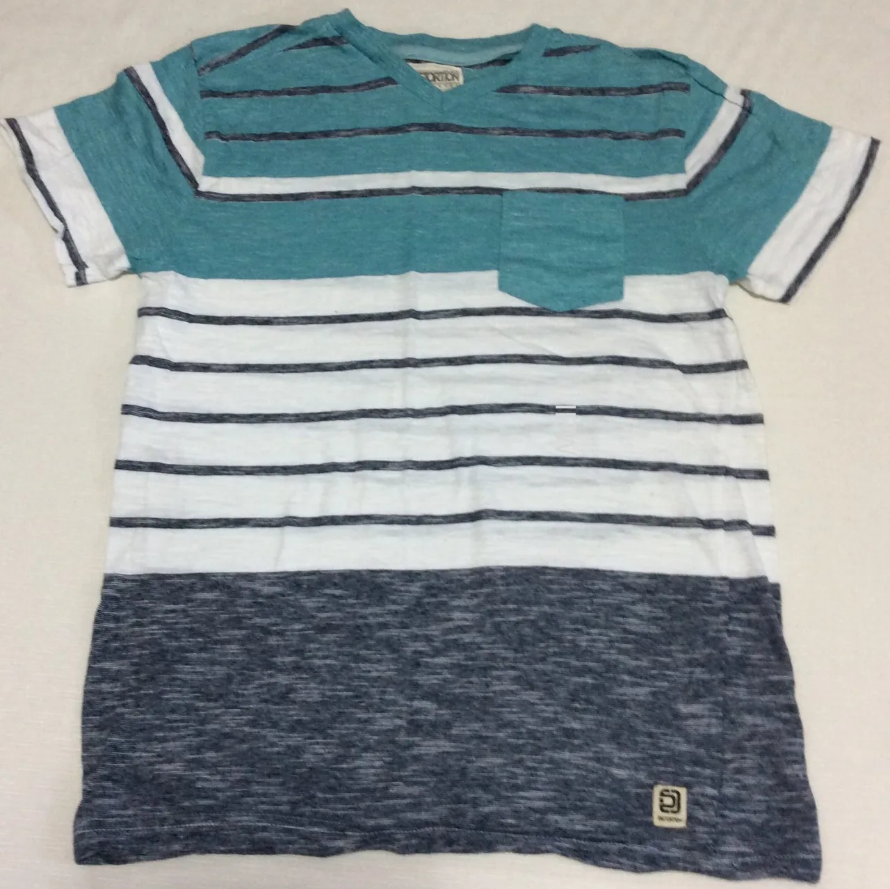 Distortion Boys V-Neck T-Shirt Washed Navy Blue White Green Size M 12/14 – photo 2