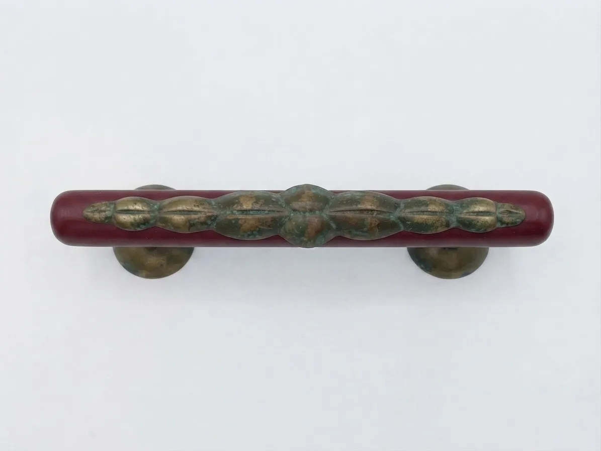 Vintage Dark Red Burgundy Wooden Door Handles with Brass Fixtures – Pair (200mm) – photo 2