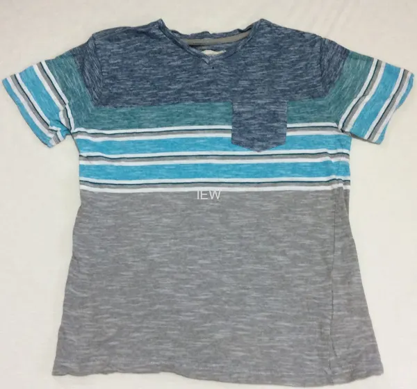 Distortion Boys V-Neck T-Shirt Washed Navy Blue White Green Grey Sz M 12/14