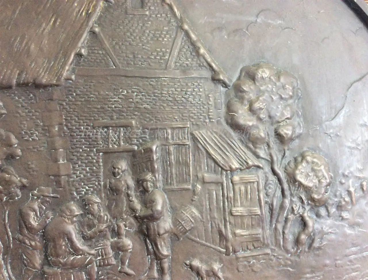 Vintage Brass Dutch Farmhouse Scene Repoussé Crafted Fireplace Screen Wall – photo 3
