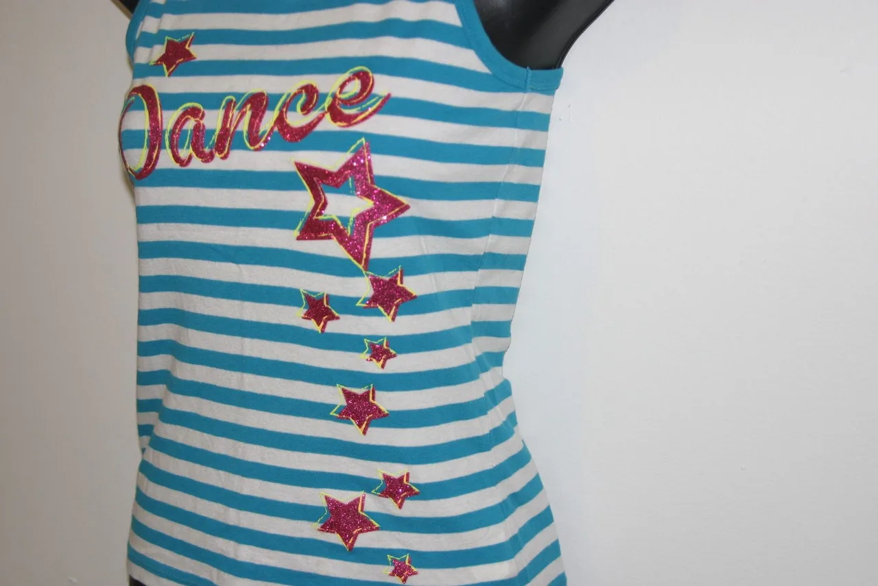 Childrens Place Girls Blue Stripe Racerback Tank Top Glitter Dance Size 10-12 – photo 3