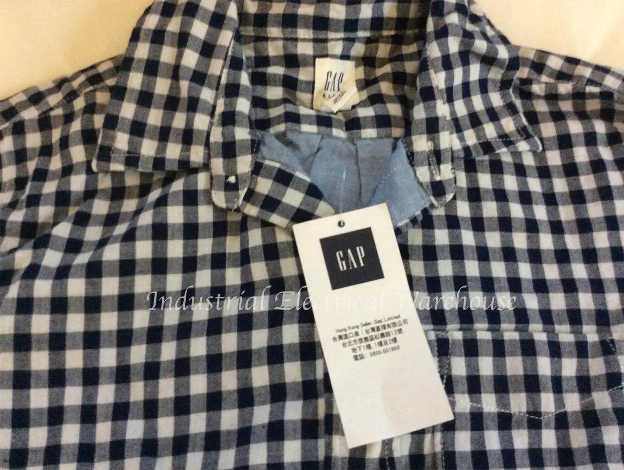 Gap Kids Long Sleeves Polo Poplin Button Up Shirt Navy Blue White Check Size 10 – photo 4
