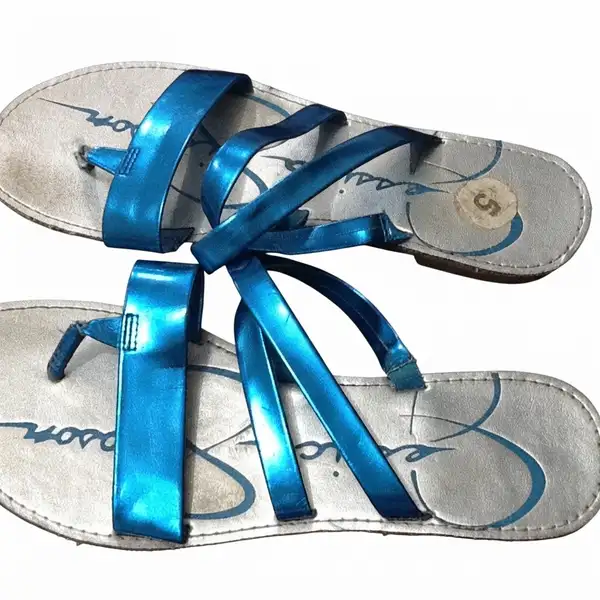 Jessica Simpson Strappy Sandals Flats Metallic Silver Blue Size 5