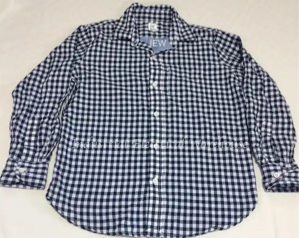 Gap Kids Long Sleeves Polo Poplin Button Up Shirt Navy Blue White Check Size 10