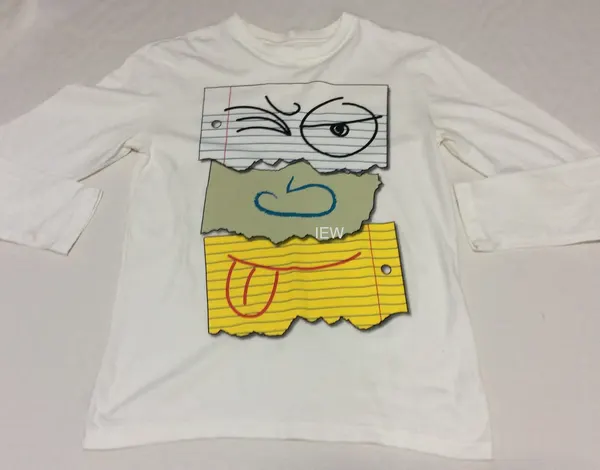 Childrens Place Boys White Funny Face Torn Paper Long Sleeve Tee L 10-12