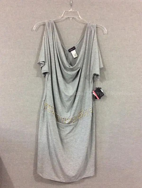 Baby Phat Short Dress Grey XL Cold Shoulder Waterfall Neckline