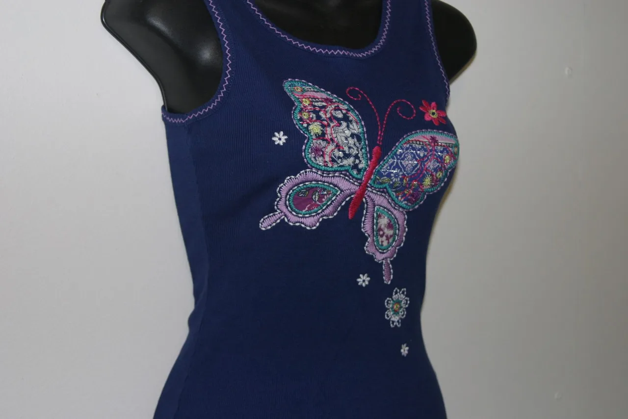 Childrens Place Girls Navy Tank Top Embroidered Butterfly Singlet 10-12 – photo 2