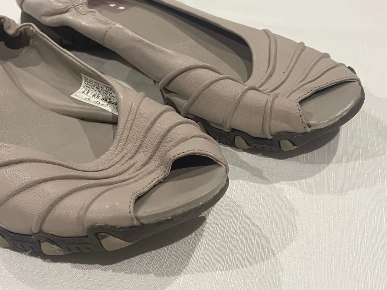 Skechers Originals Bikers Womens Taupe Leather Peep Toe Flats US 9.5 – photo 3