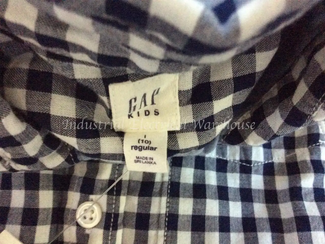 Gap Kids Long Sleeves Polo Poplin Button Up Shirt Navy Blue White Check Size 10 – photo 6