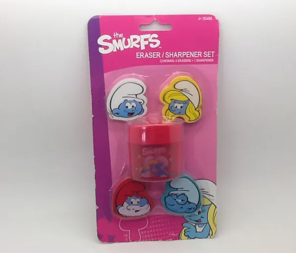 The Smurfs Stationary Pack Set 4 Erasers 1 Sharpener