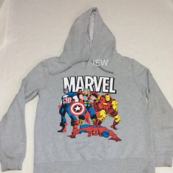 Marvel Comics Heroes Pullover Hoodie Sweat Jacket Grey Cotton Size 12