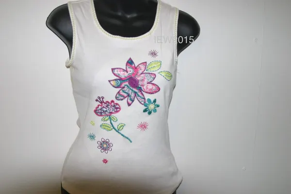 Childrens Place Girls White Tank Top Embroidered Flowers Singlet Size 10-12
