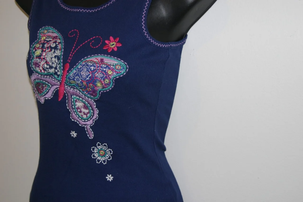 Childrens Place Girls Navy Tank Top Embroidered Butterfly Singlet 10-12 – photo 3