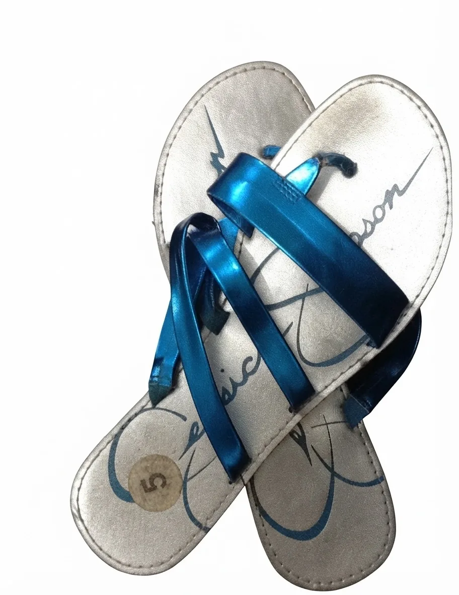 Jessica Simpson Strappy Sandals Flats Metallic Silver Blue Size 5 – photo 2