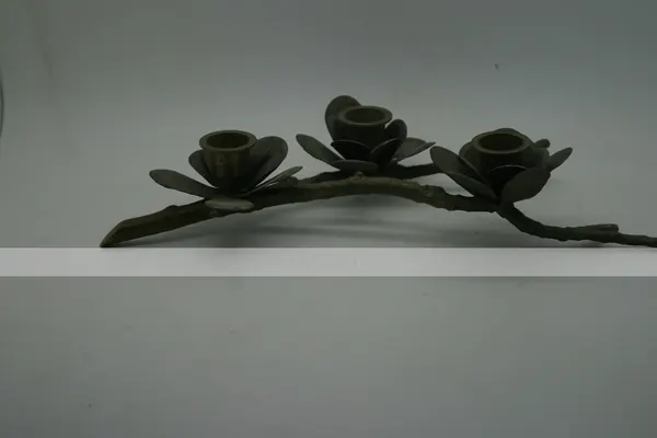 Vintage Brass 3-Light Candlestick Holder – Botanical Branch Design (300mm)