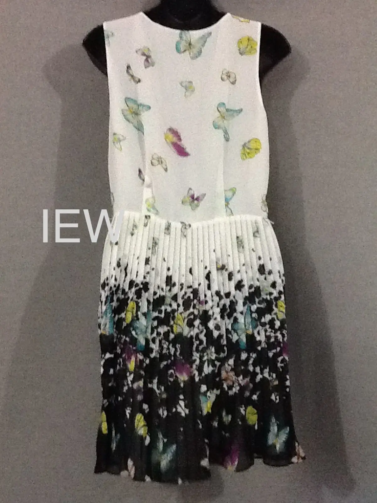 Oasis Sleeveless Midi Dress Pleated Skirt Butterfly Black/ White Sz 10 / 36 – photo 5