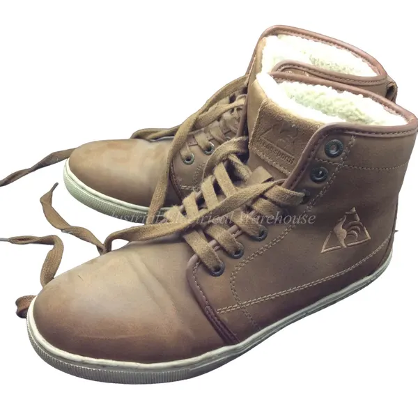Le Coq Sportif High Top Sherpa Lined Sneaker Boots Brown Mens US 5 UK 4.5 EU 37