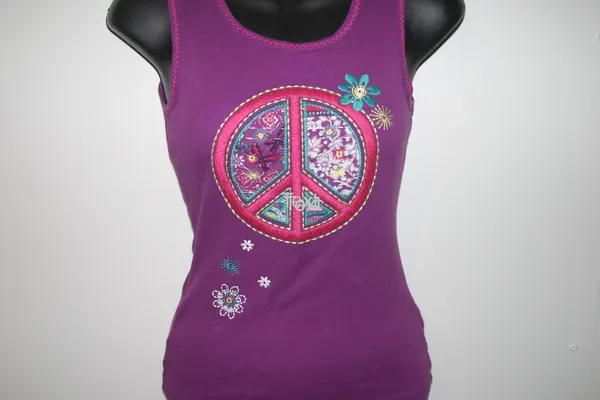 Childrens Place Girls Purple Tank Top Embroidered Peace Sign Singlet 10-12