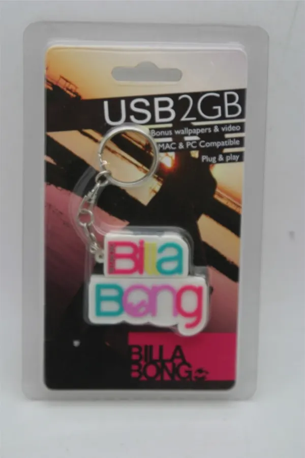Billabong Logo USB Keyring Flash Drive 2GB Pink Teal Mac PC New in Pack