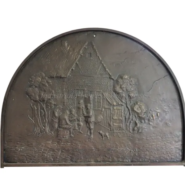 Vintage Brass Dutch Farmhouse Scene Repoussé Crafted Fireplace Screen Wall