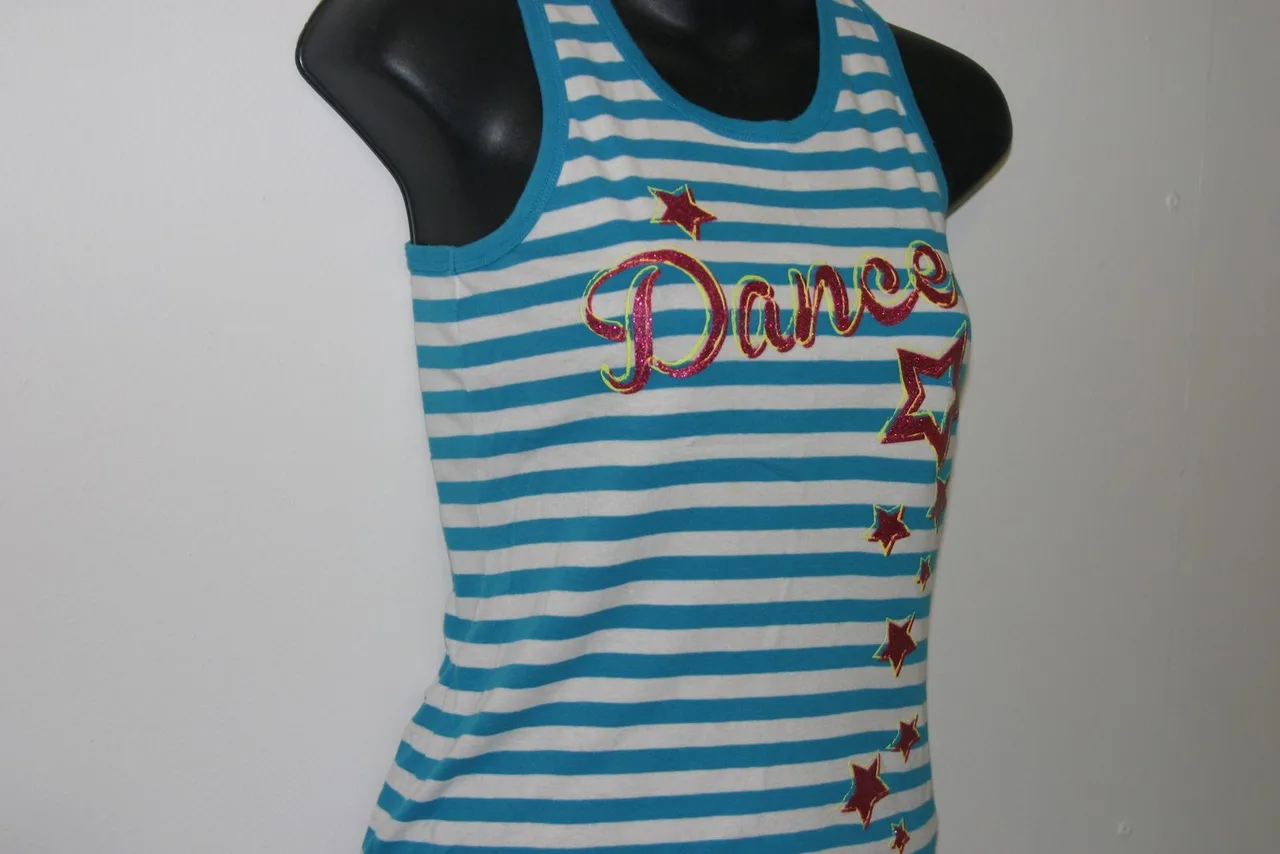 Childrens Place Girls Blue Stripe Racerback Tank Top Glitter Dance Size 10-12 – photo 2