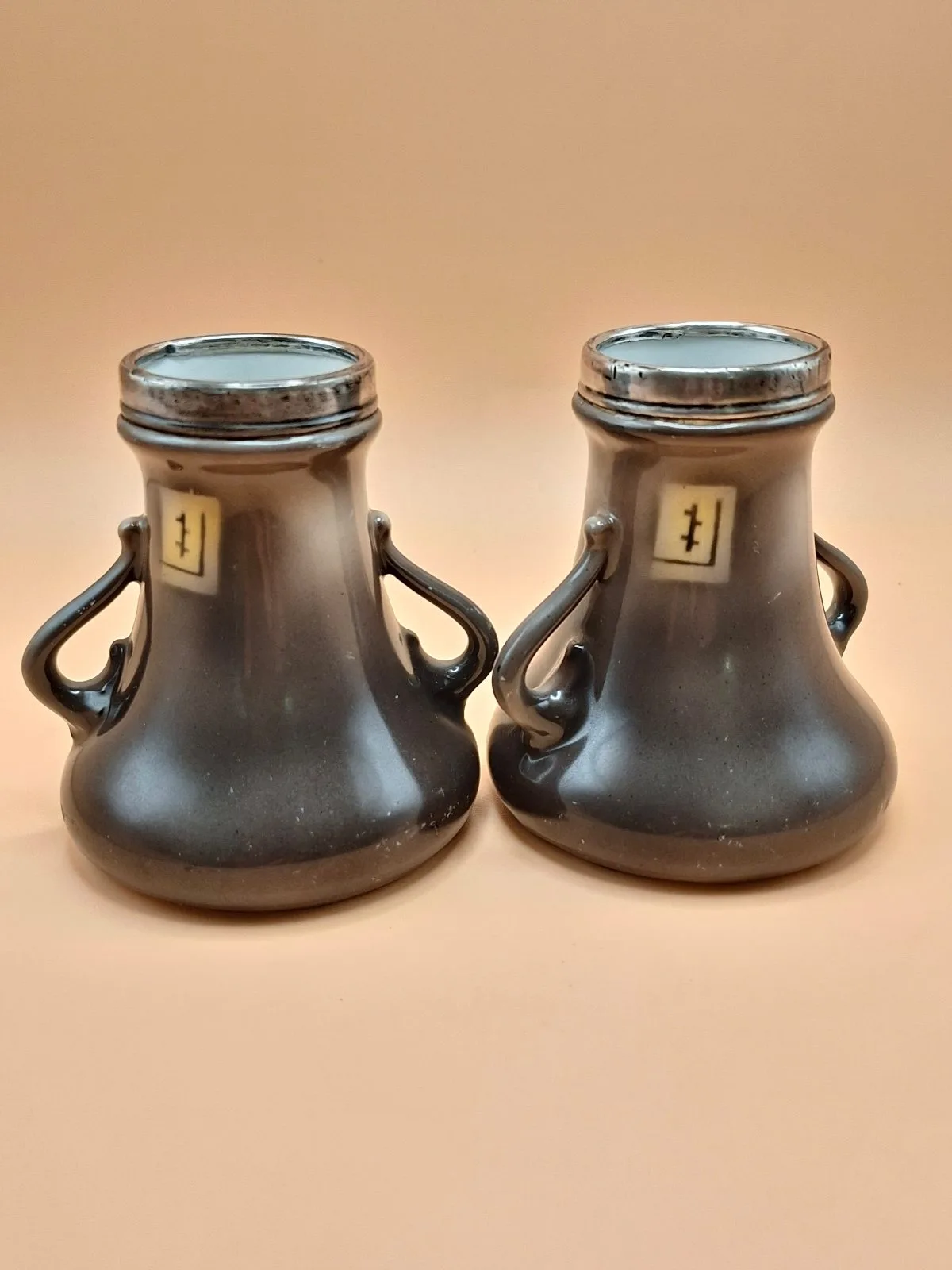 Pair Antique Royal Bayreuth Silver Collar Vases 1915 Dixon Cavalier Bavaria VGC – photo 2
