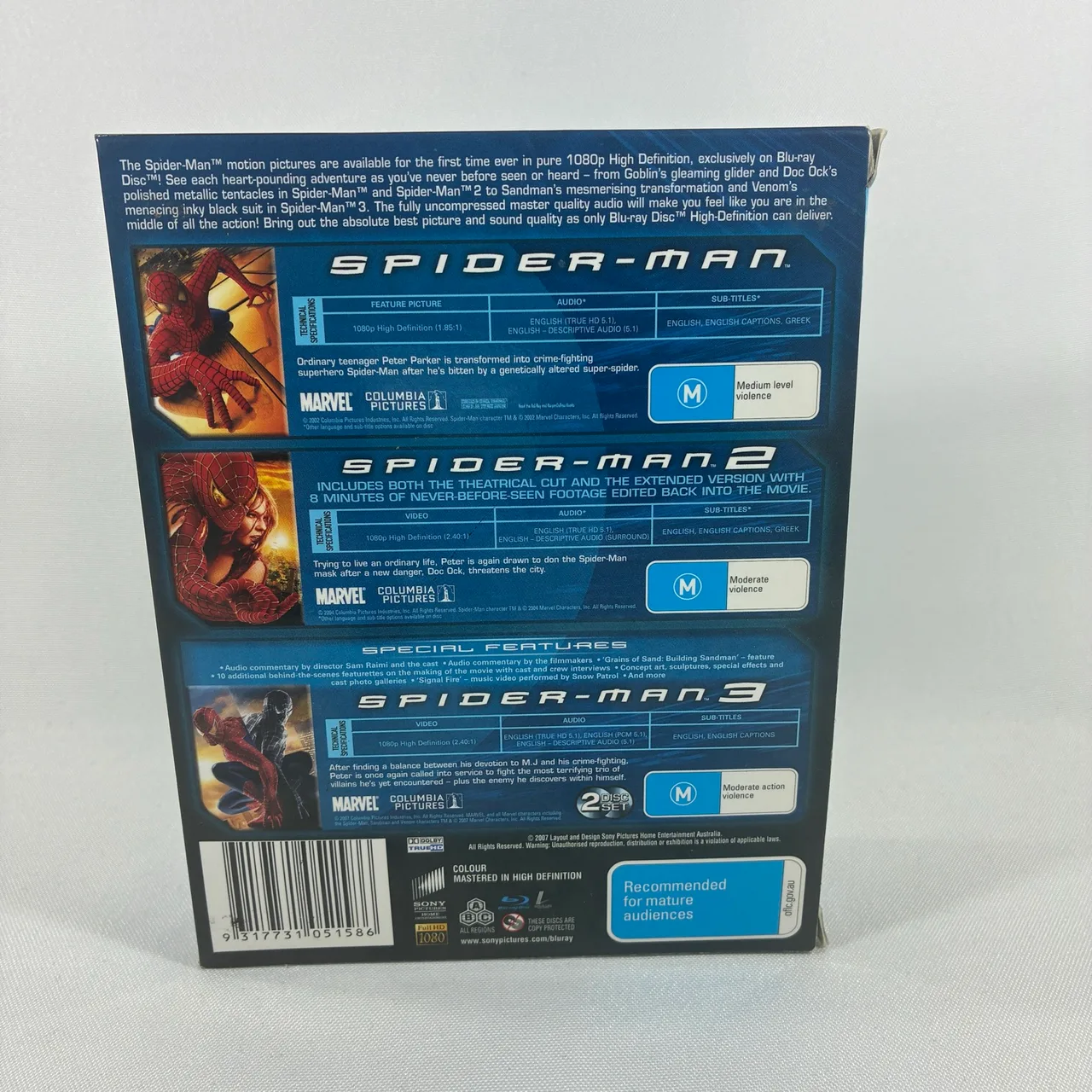 Spider-Man High Definition Trilogy 1 2 3  Blu-ray Box Set Region Free — photo 2