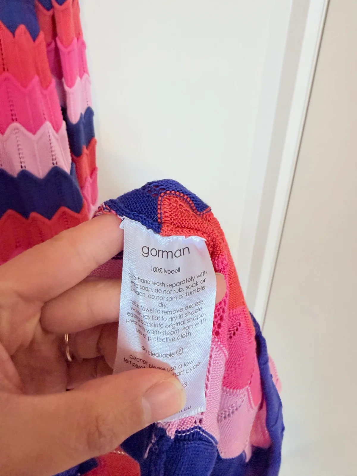 Gorman 100% Lyocell Zig Zag Knit Dress Pink Navy Size 20 45.5” – photo 5