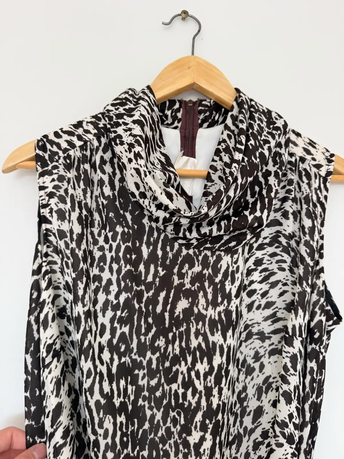 Y2K Brown & Cream Animal Print Cowl Neck Mini Dress Size 12 | 35 inches- length – photo 5