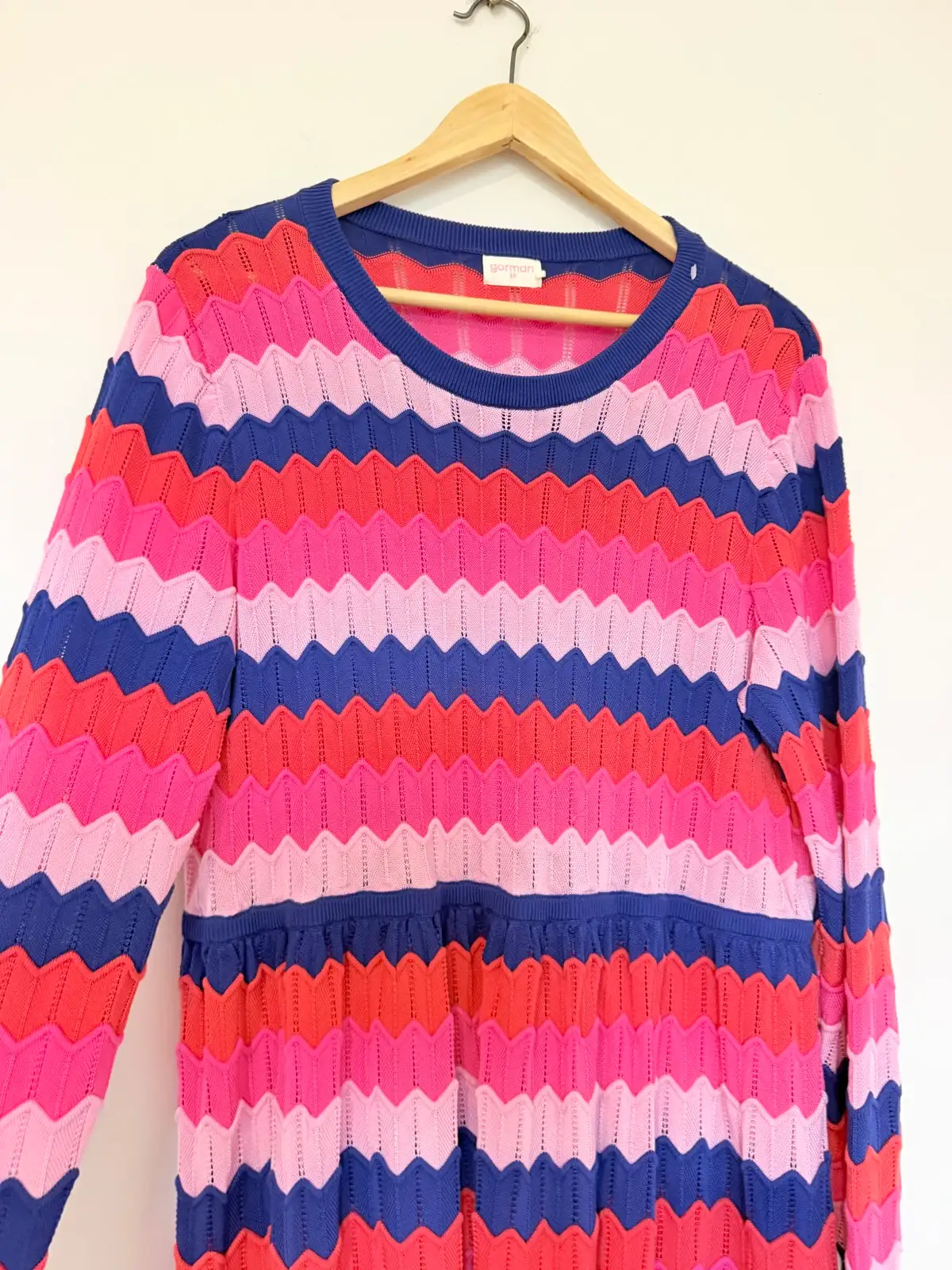 Gorman 100% Lyocell Zig Zag Knit Dress Pink Navy Size 20 45.5” – photo 3