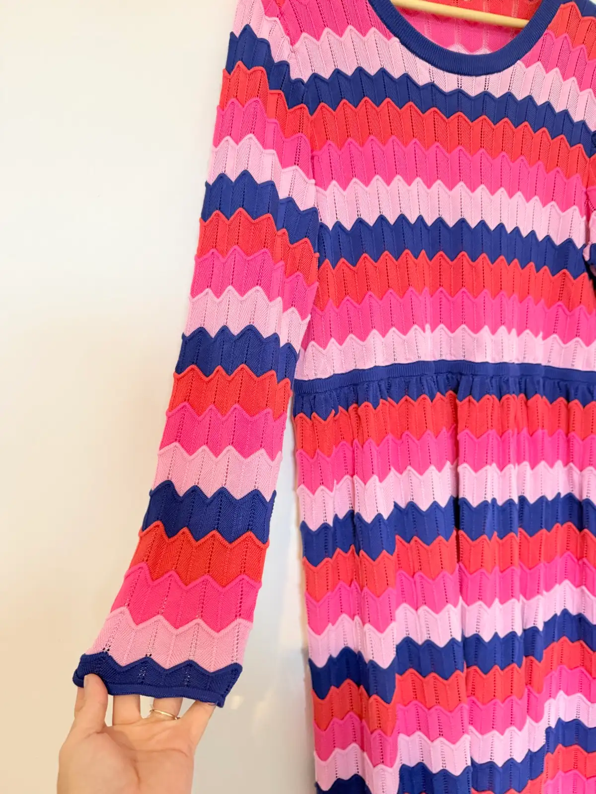 Gorman 100% Lyocell Zig Zag Knit Dress Pink Navy Size 20 45.5” – photo 2