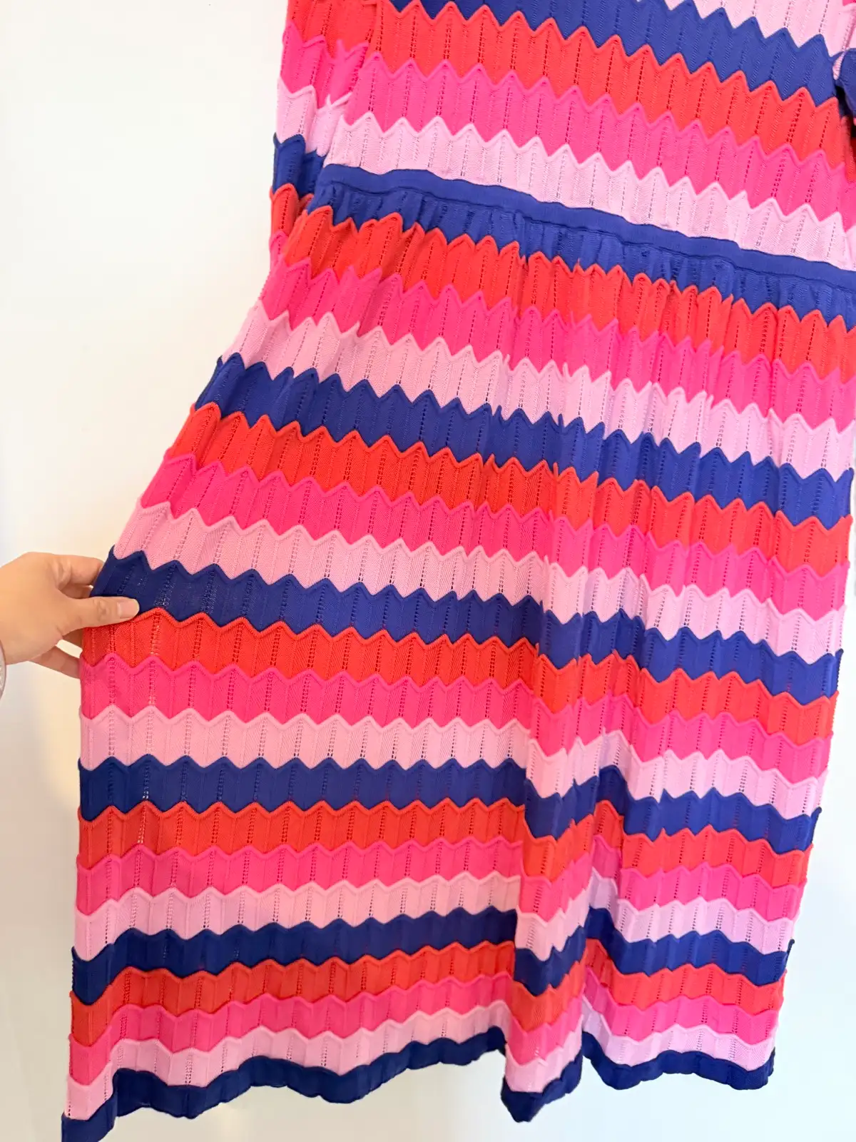 Gorman 100% Lyocell Zig Zag Knit Dress Pink Navy Size 20 45.5” – photo 4